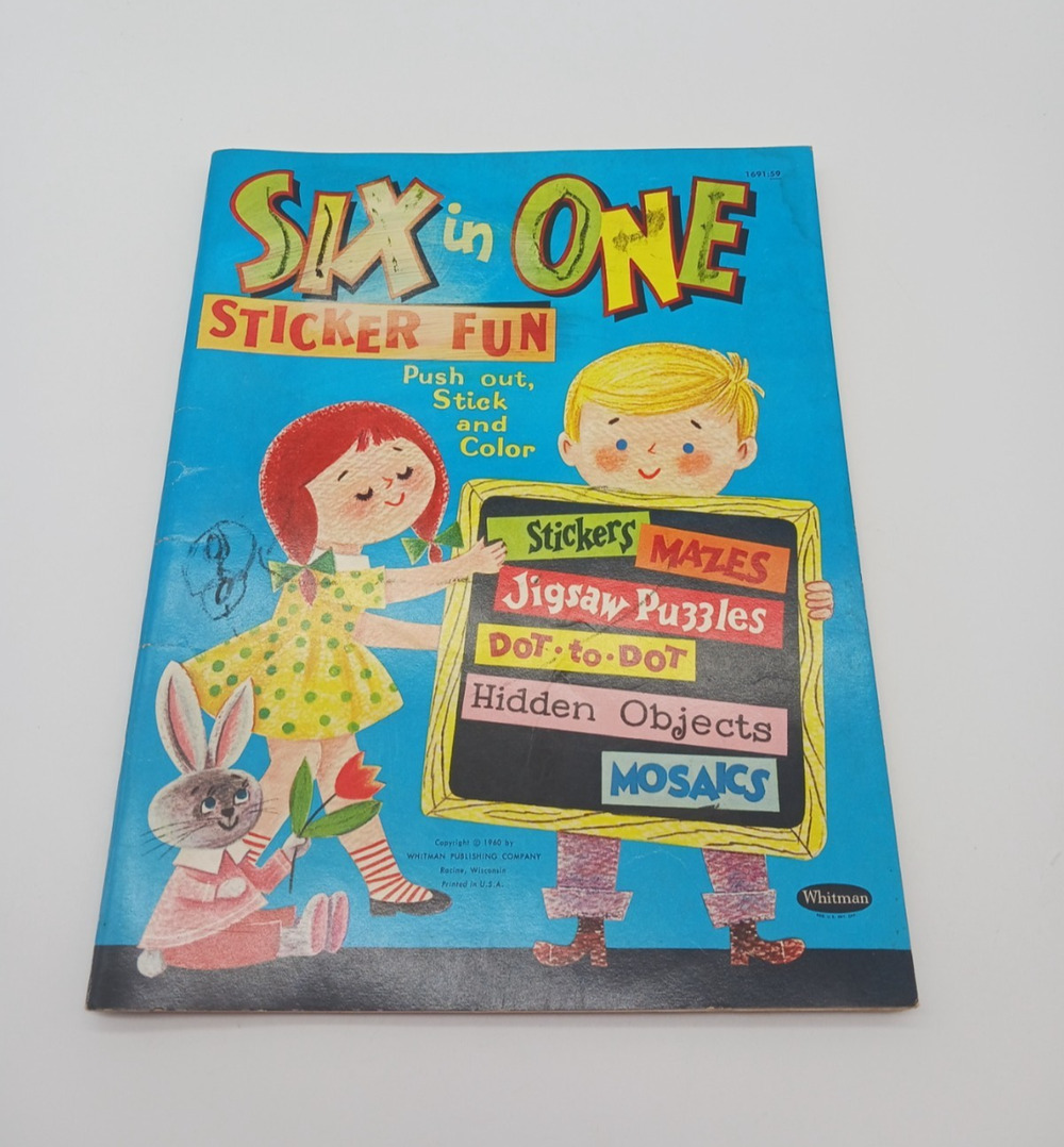 Vintage 1960 Six in One Sticker Fun Book Whitman Push Out Stick & Color USED